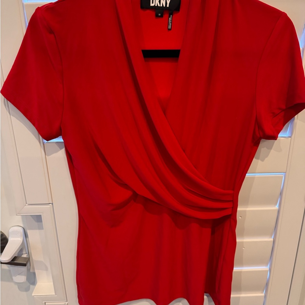 DKNY Vibrant Red Crossover Blouse